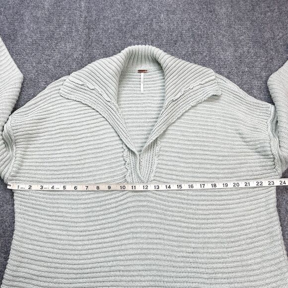 Free People Marlie Pullover Sweater Size Large Oversized Cotton Blend Mint Green - Picture 7 of 10